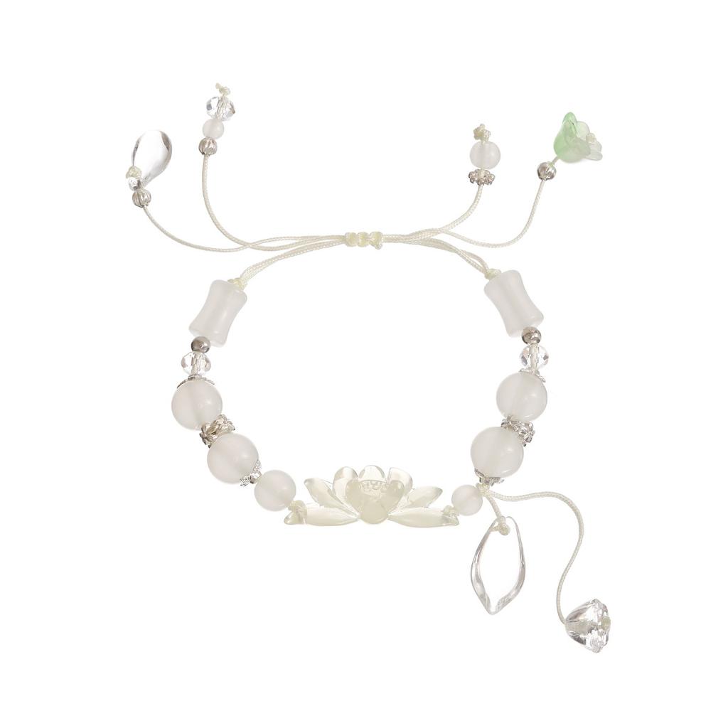 Antique Apricot Lotus Leaf Lotus Beaded Handwoven Rope Bracelet National Style Design High-End Jewelry Women