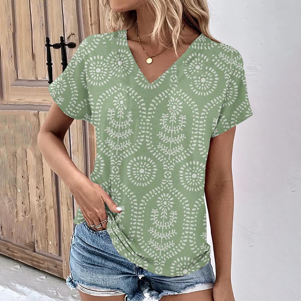 vintage women floral print t shirt short sleeve v neck tops comfortable t-shirts