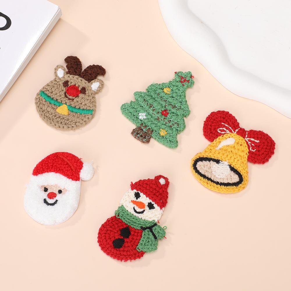 10 Pcs/Sets Knitted Embroidered Christmas Trees, Snowmen, Santa Claus, Reindeer, Bells Patch DIY Decoration