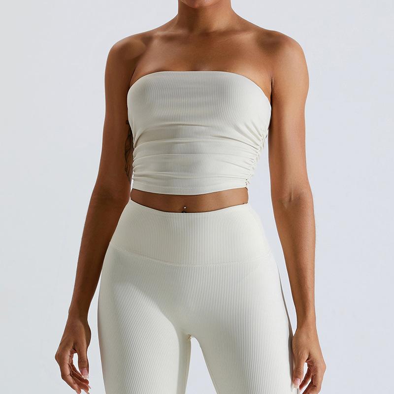 Threaded Strapless Strapless Sports Bra, Women'S Pleated Back Yoga Suit, Top, Quick Drying Fitness Vest