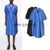 CS Summer Women's Cotton Button Placket Standard Mid Length Long Length Shirt Dress 1290475
