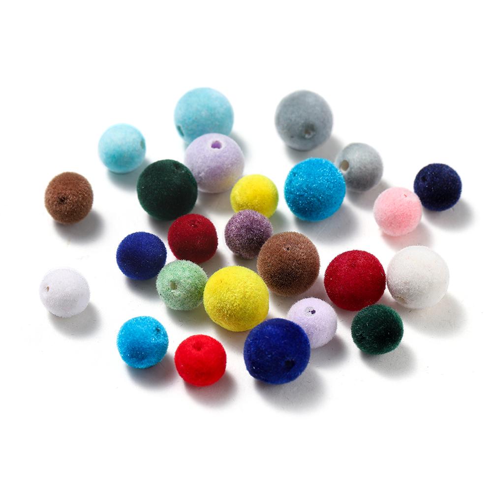 30 Pezzi 8/10mm Colorati Feltro Floccato Peluche Perline Acriliche Perline Distanziatrici Sfuse per Orecchini Braccialetti Fai da Te Accessori per la Creazione di Gioielli