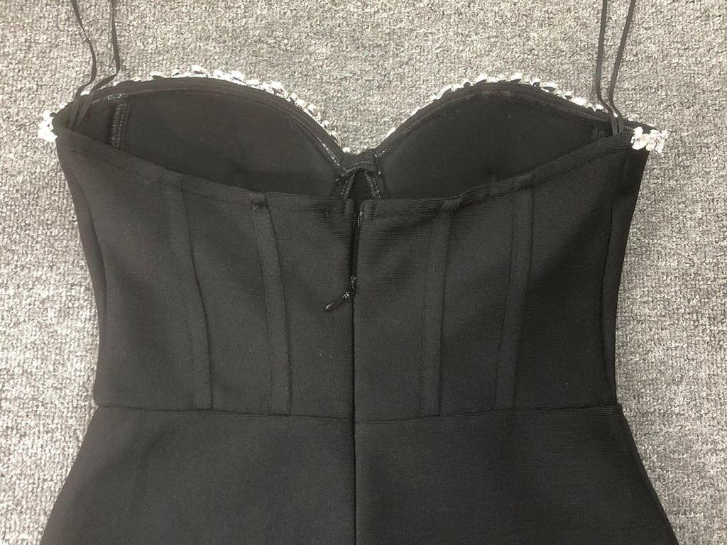 Strapless Rhinestone Mesh Bandage Evening Dress