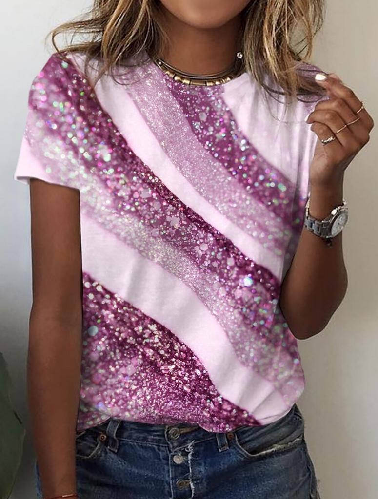 Sommer Damen T-Shirt Blumenstruktur 3D-Druck Florale Grafiken T-Shirts Lässige Kurzarm-Oberteile Mode O-Ausschnitt T-Shirt für Damen