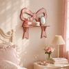 Hanging Wall Shelf for Decors, Pink Bows Wooden Display Shelf for Small Items, Wall Mounted Accent Shelf for Bedroom and Vanity Area