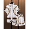 2024 New Men's Beach Wear 2-Piece Quick Drying Hawaiian Shirt and Shorts Set Summer Men's Fashion Striped Print Casual Wear