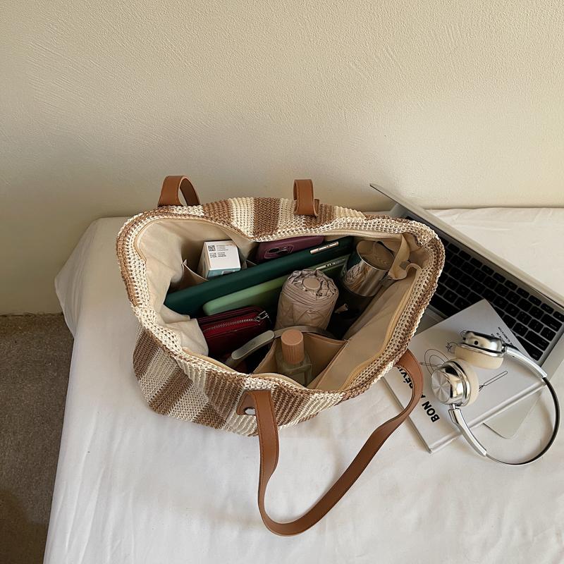 Strohtasche Damen Strandtasche Schultertasche Gewebte Tasche Pendler Große Kapazität Tragetasche