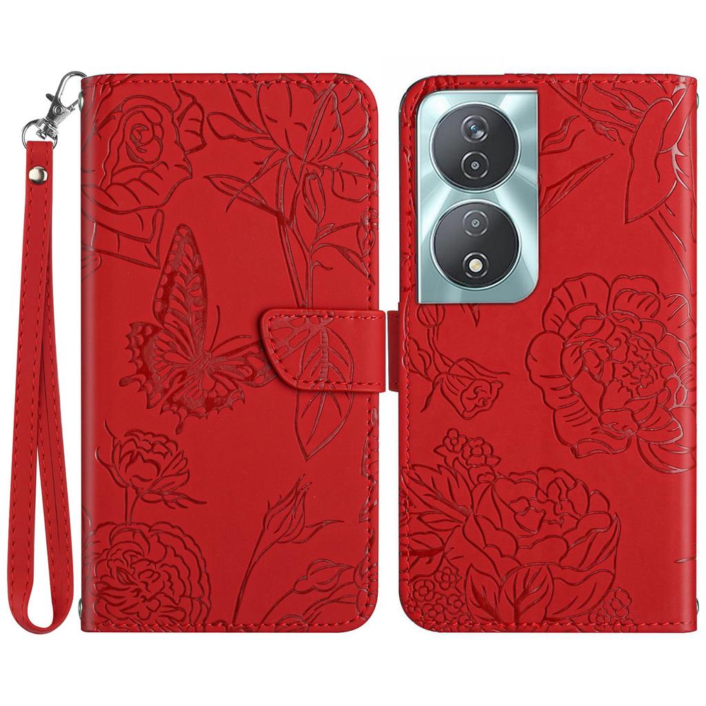 HT03 For Honor 90 Smart/X7b 4G Wallet Phone Stand Cover PU Leather Phone Case with Wrist Strap