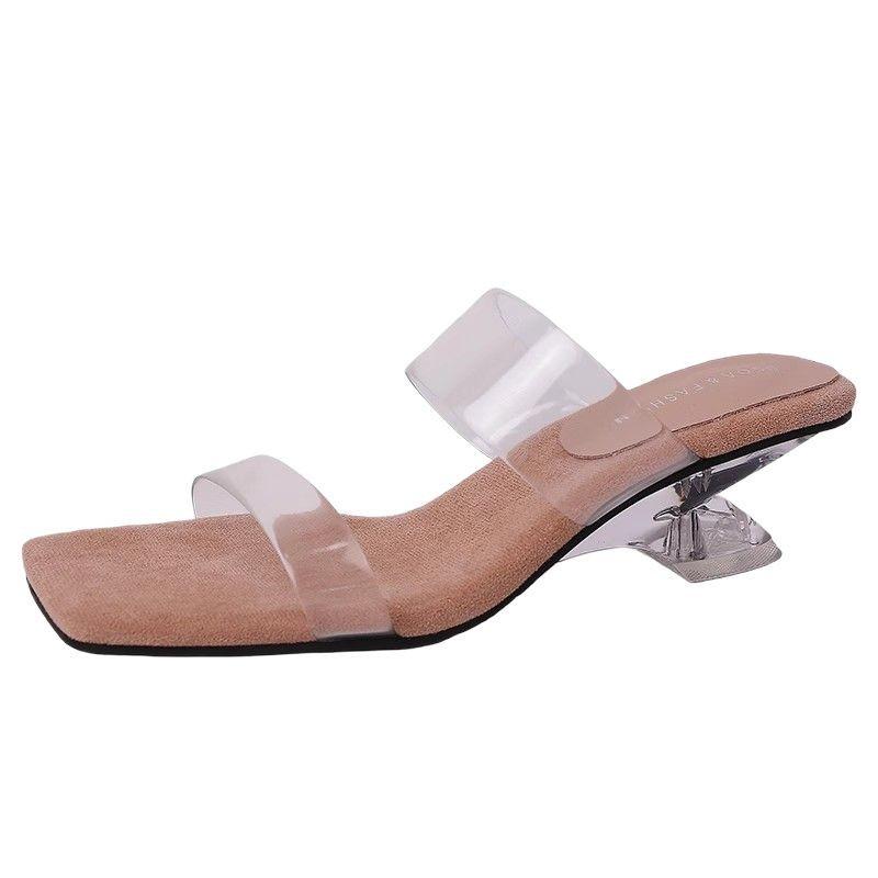 Niche High-end Transparent Belt One-word Wedge Slippers Outer Wear 2025 Summer Fashion Women's Sandals High-heeled Sandals