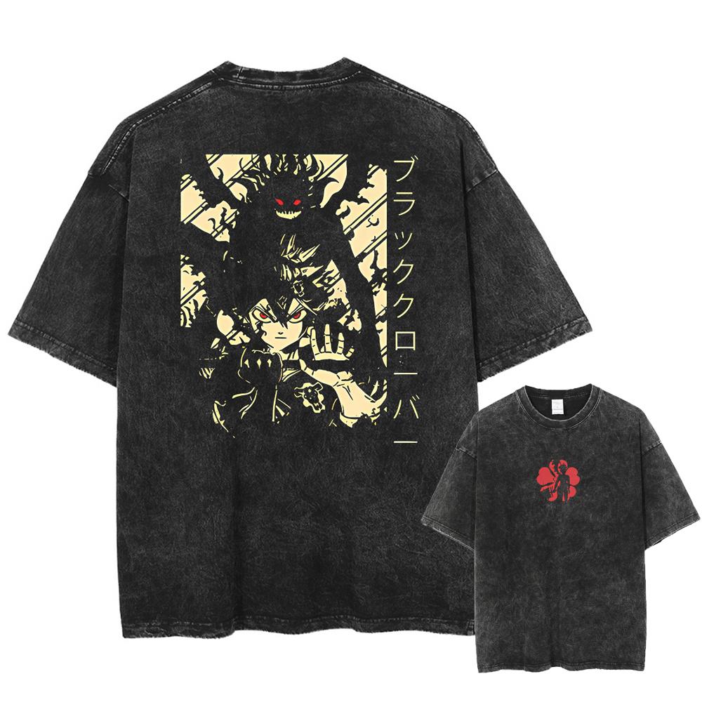 Men Women Black Clover T Shirt Asta Manga Tshirt Washed Cotton T-shirt Clothing Summer Short Sleeve Oversized Tees Streetwear