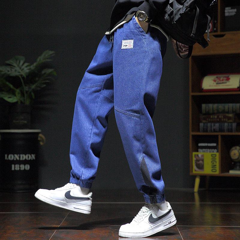 Men's Plus Size Korean-Style Loose Cuffed Jeans - Trendy Casual Nine-Point Pants