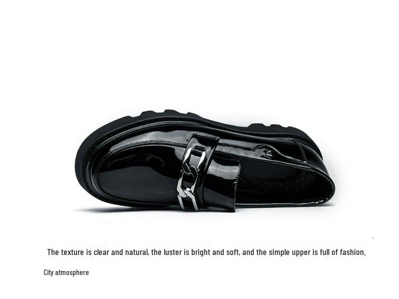 Męskie Czarne Lakierowane Skórzane Wsuwane Mokasyny Wizytowe: Styl Europejski i Amerykański, Okrągły Czubek, Podwyższający Wzrost, Business Casual, Dostępny Duży Rozmiar