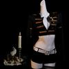 Spicy Retro Navy Uniform Set: Sexy Autumn/Winter Black Top & Shorts