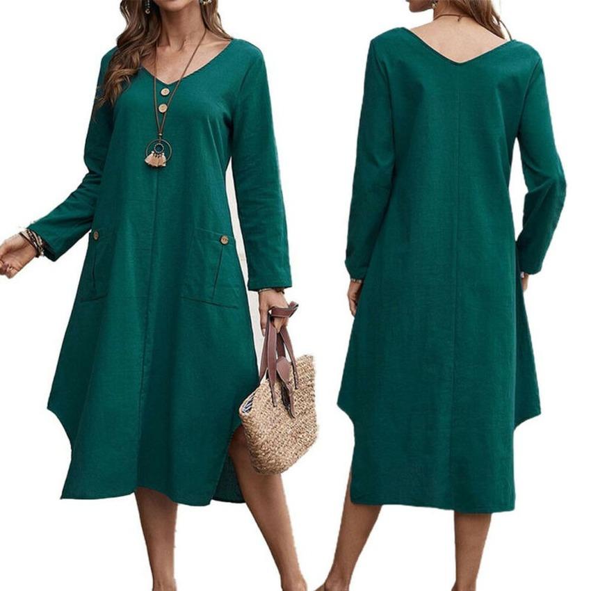 Manga larga suave midi camisa-vestido verano suelto cuello en V baggy  vestido de mujer vestidos casuales comprar a buen precio — entrega  gratuita, reseñas reales con fotos — Joom