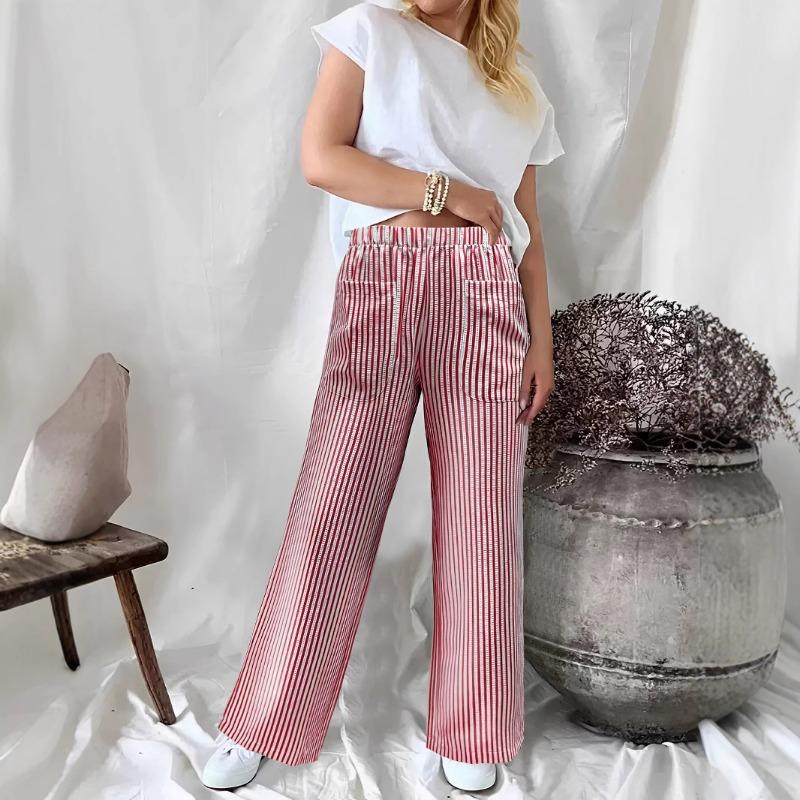 2025 New Autumn and Winter Women's Loose Striped Pocket Fashion Casual Wide Leg Pants for Women