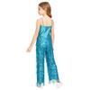 Girls Disco Latin Dance Jumpsuit Multi Layer Shiny Sequin Tassels Sleeveless Adjustable Straps Long Pants