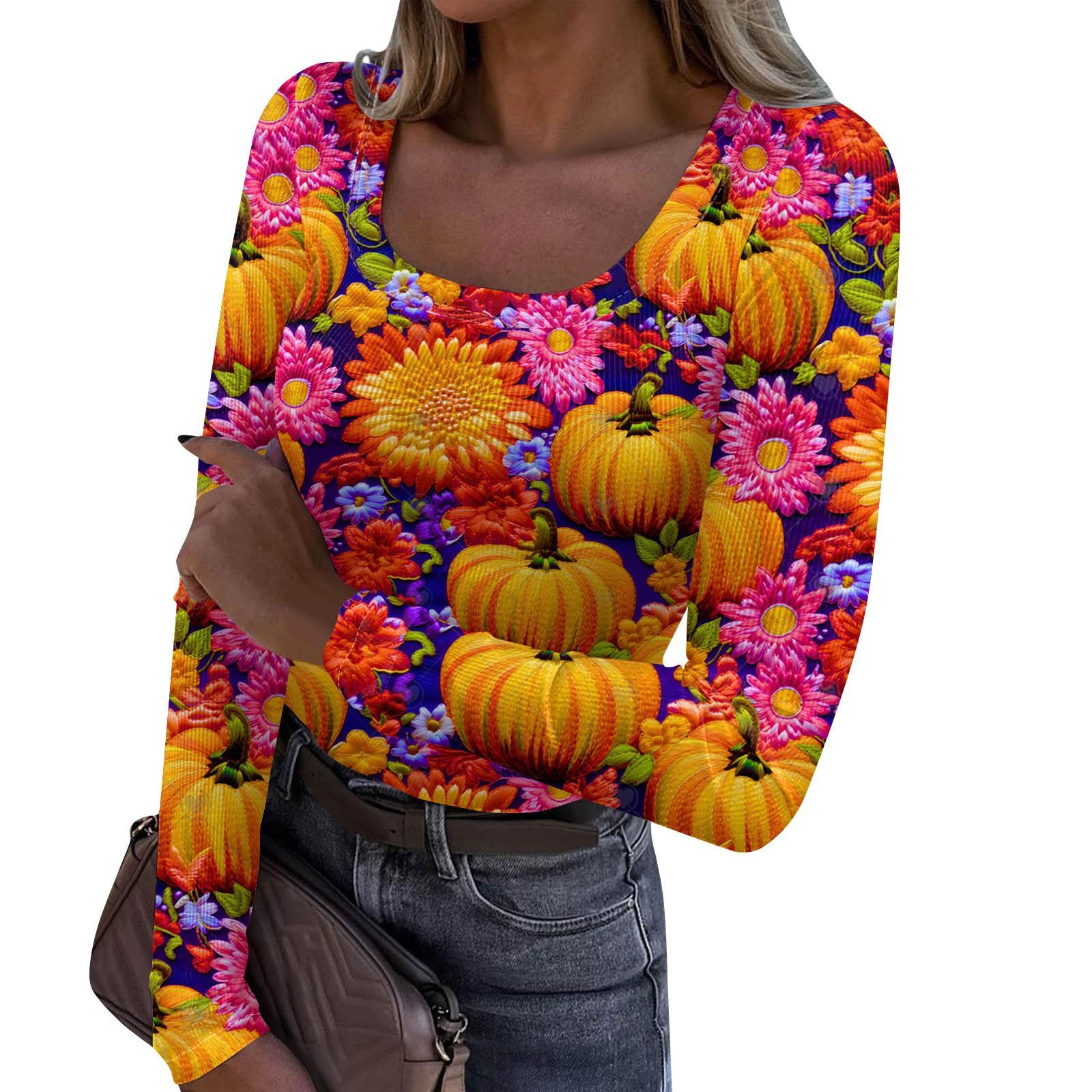 

Женская мода Slim Bottom Casual с длинным рукавом Halloween Printed Pullover U Neck Top M