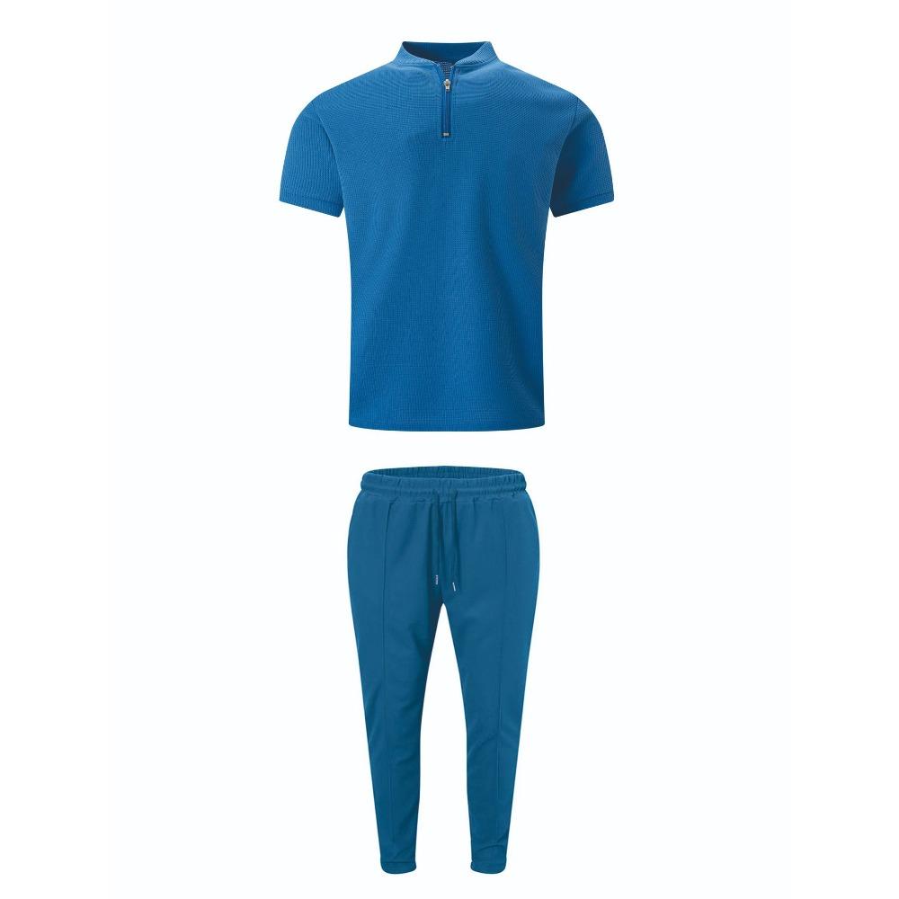 Summer Waffle Solid Color Short Sleeved Pants Set