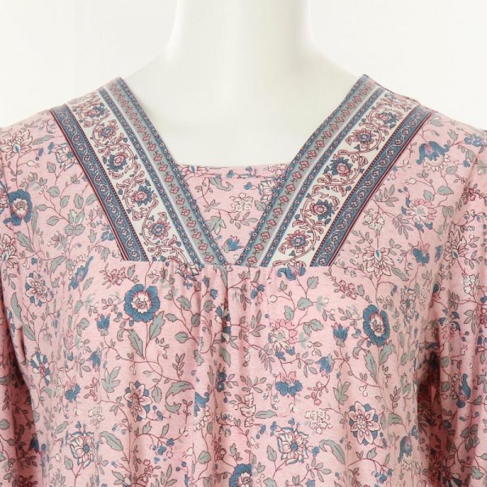 Venus Stretchy Cozy Flower Border Loungewear Dress Veva104l