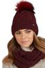 Torino Women' Winter Hat with Pompom, Burgundy Color