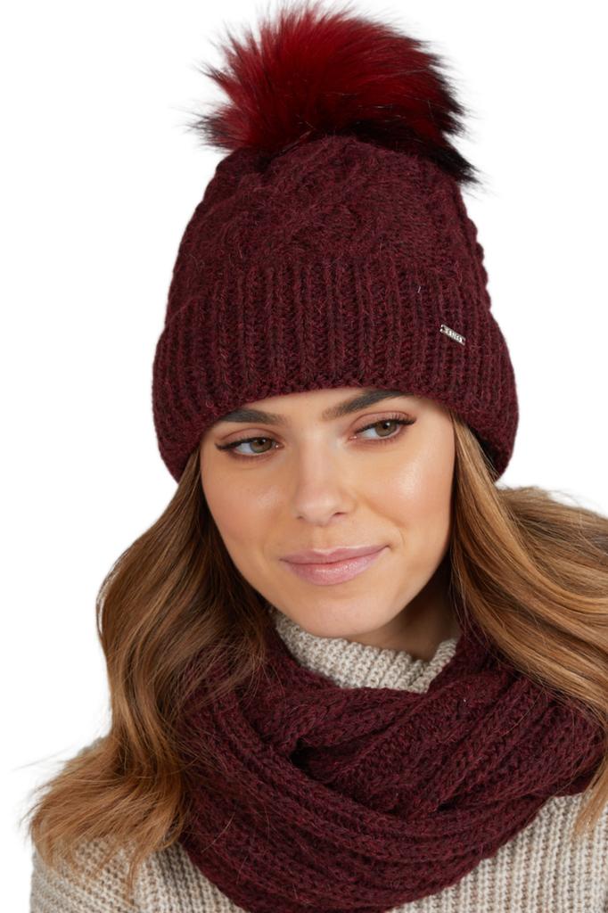 Torino Women' Winter Hat with Pompom, Burgundy Color