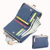 Womens Kiss Lock Wallet Small Genuine Leather Kiss Clasp Coin Purse Card Holder Bifold Clutch Wallet for Women with Metal Frame