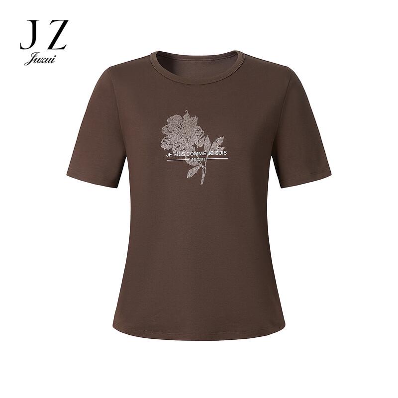 JUZUI Women s Casual Printed 100% Cotton Round Neck T-Shirt M