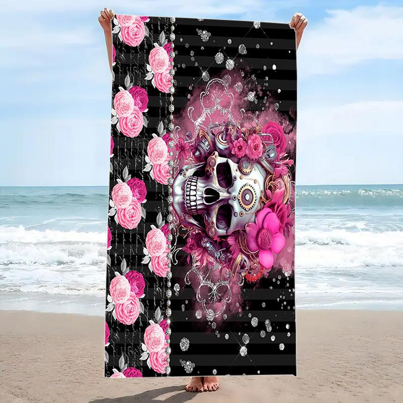 Skull Print Beach Towel, Large Soft Quick Dry Towel for Beach Camping Swimming