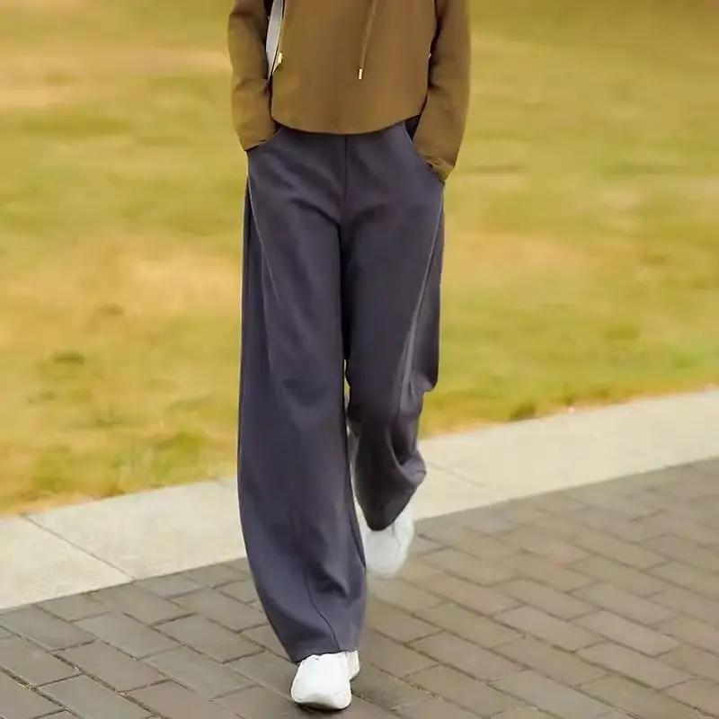 Plus Velvet Casual Loose Straight High Waist Wide-leg Pants Large Size Women's Autumn and Winter