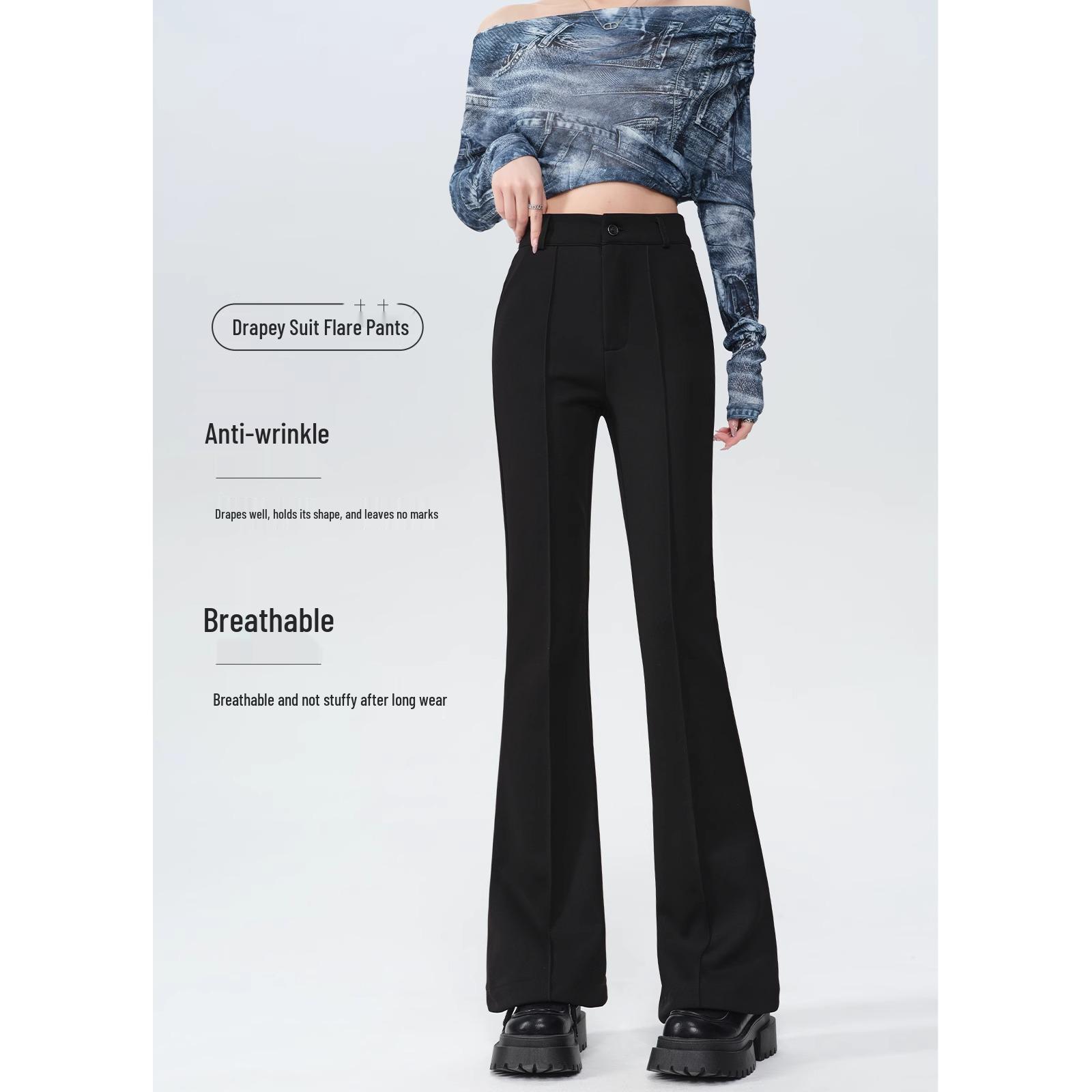 

Women s High-Waist Micro Flare Pants - 2025 Slimming Black Trousers for Spring & Autumn XL (for 116-125 jin)