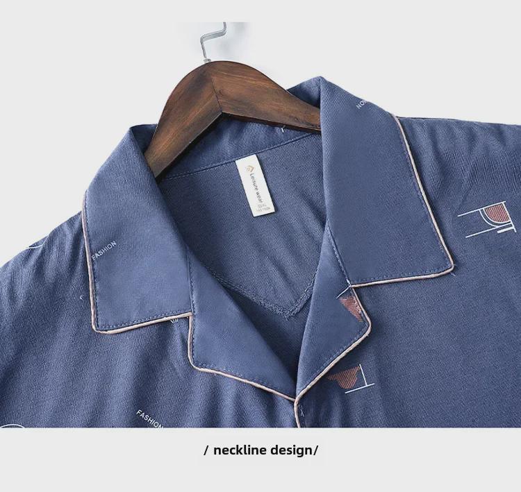 2023 Summer Cotton Short-Sleeve Cardigan Pajama Set for Middle-Aged Men