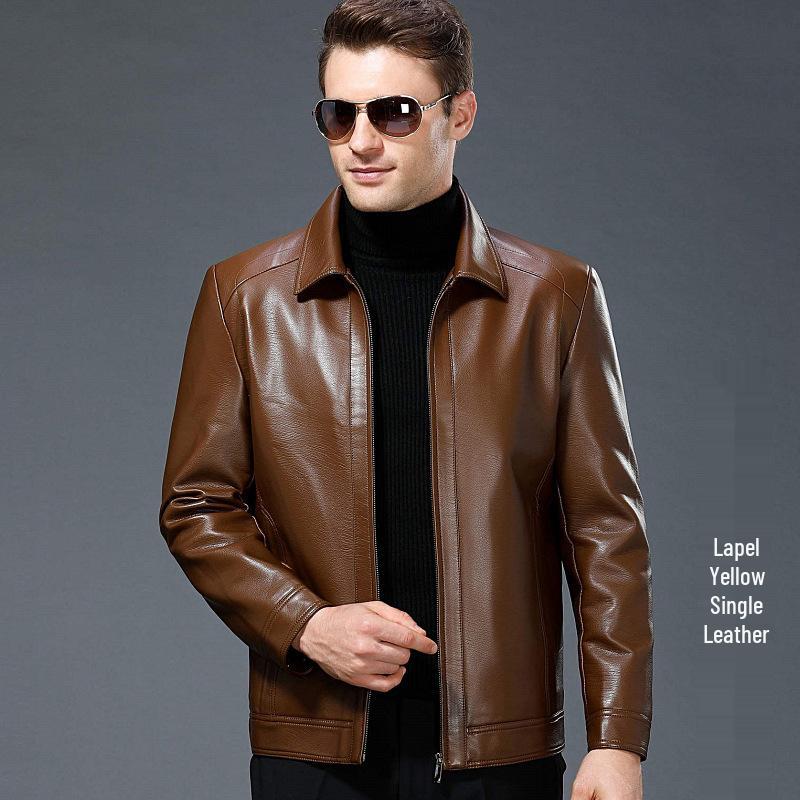 Men's Genuine Leather Sheepskin Jacket for Middle-Aged/Elderly - Spring/Autumn Wear