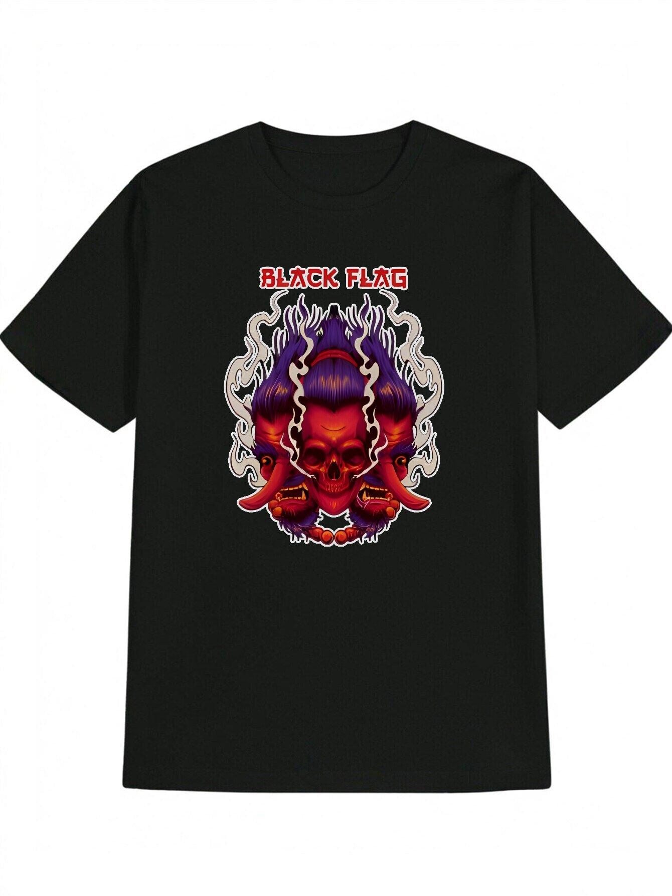 Black Flag Graphic T-shirt - Bold Skull & Flame Print XXXL