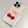 Cute Cherry Bow-Knot Clear Case for iPhone 16 12 13 Mini 11 14 15 Pro Max Xs XR 8 Plus Ultra Thin Silicone Cover for Women Girls