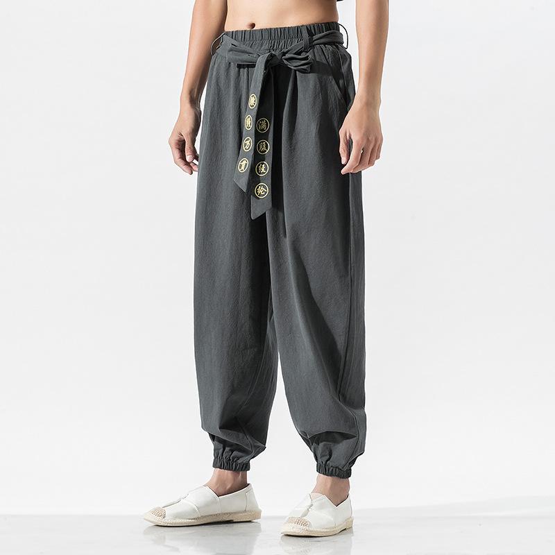 Costume da samurai in cotone e lino da uomo Cintura con stampa Ukiyo-e Pantaloni Harem retrò Pantaloni Harajuku Hip Hop