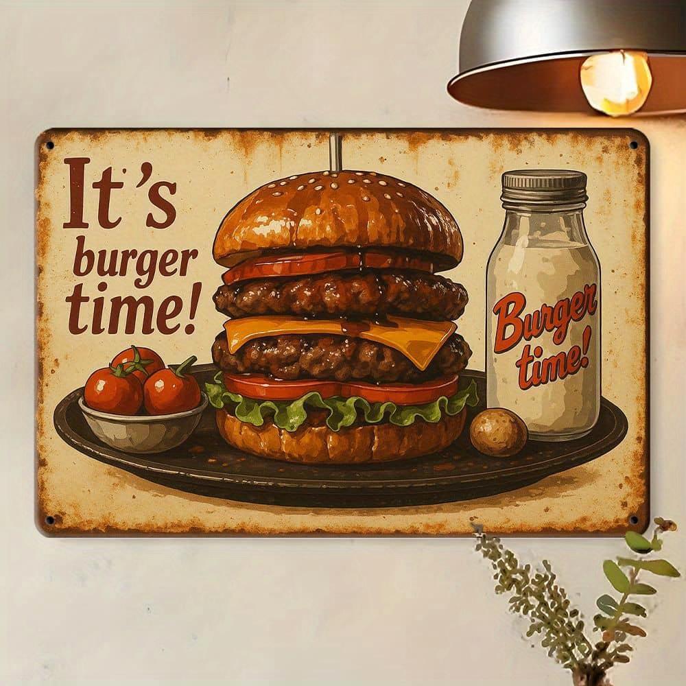 """Es ist Burger-Zeit!"""""" Metallschild - 30,48 x 20,32 cm Retro Küche & Bar Dekor"""