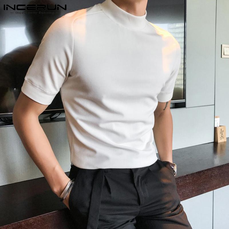 

INCERUN Летние мужские базовые футболки с короткими рукавами Slim Fit Топы