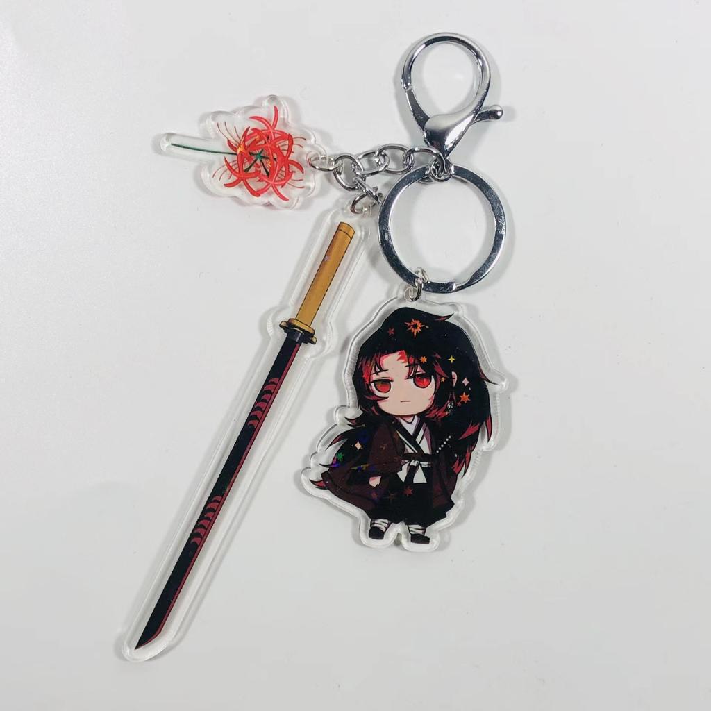 Demon Slayer Keychain Acrylic Charm with Sword Tanjiro Zenitsu Nezuko Anime Cosplay Accessories