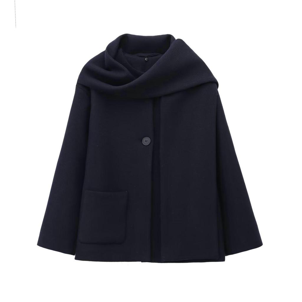 2026 Fashion Temperament Blend with Scarf, Round Neck, Long Sleeve Coat Coat for Women