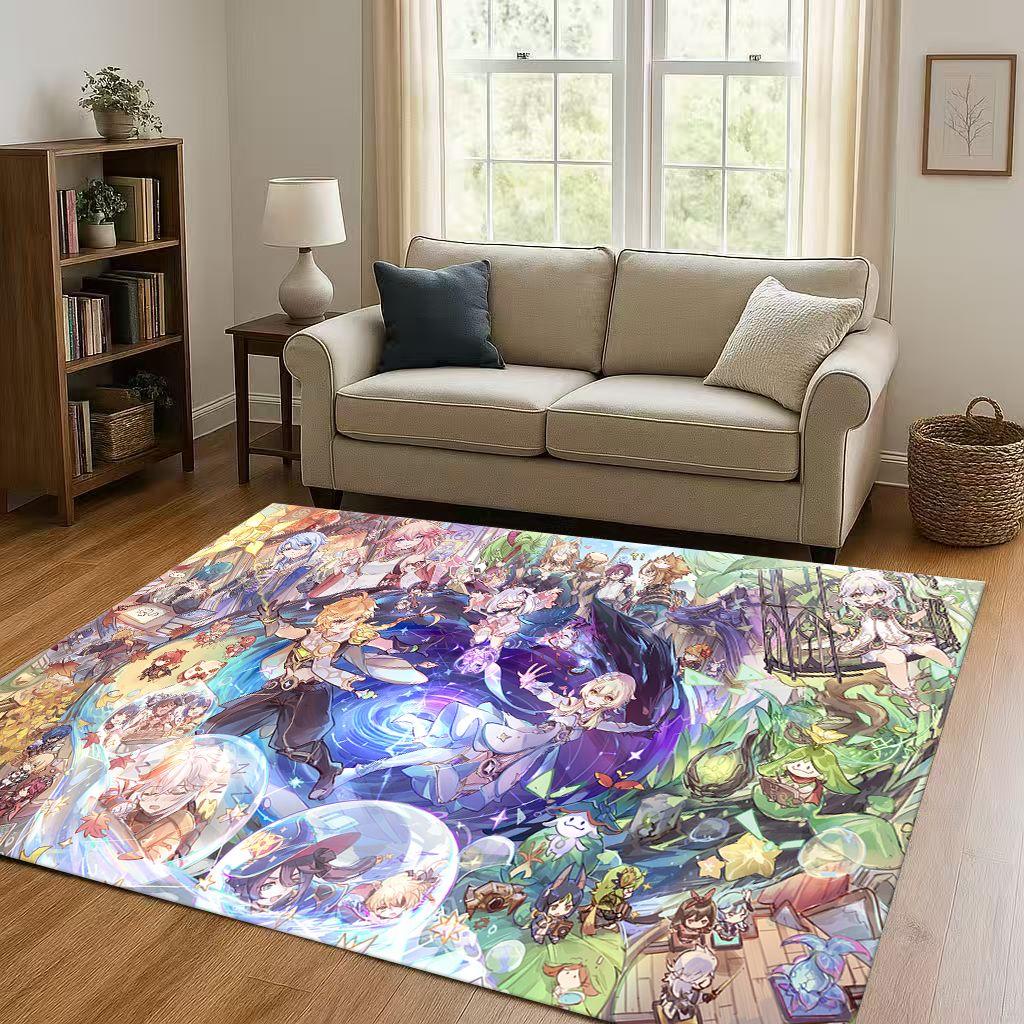 Game Genshin Impact Cartoon Living Room Non-Slip Area Rug Soft Carpet for Bedroom Playroom Sofa , Easy Clean Home Decor Doormat