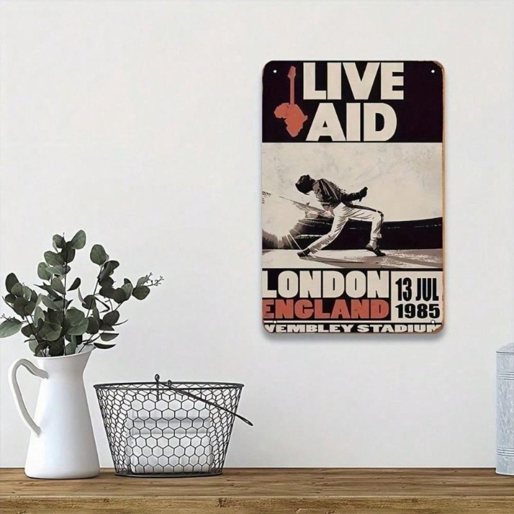 Metal Wall Art Poster, Vintage 1985 Live Aid Concert, Bar Decor