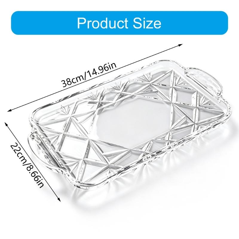 Rectangular Crystal Serving Tray Platter Decorative Tray with a Clear Body, Faceted Pattern and Raised Border for Arranging and Presenting Household