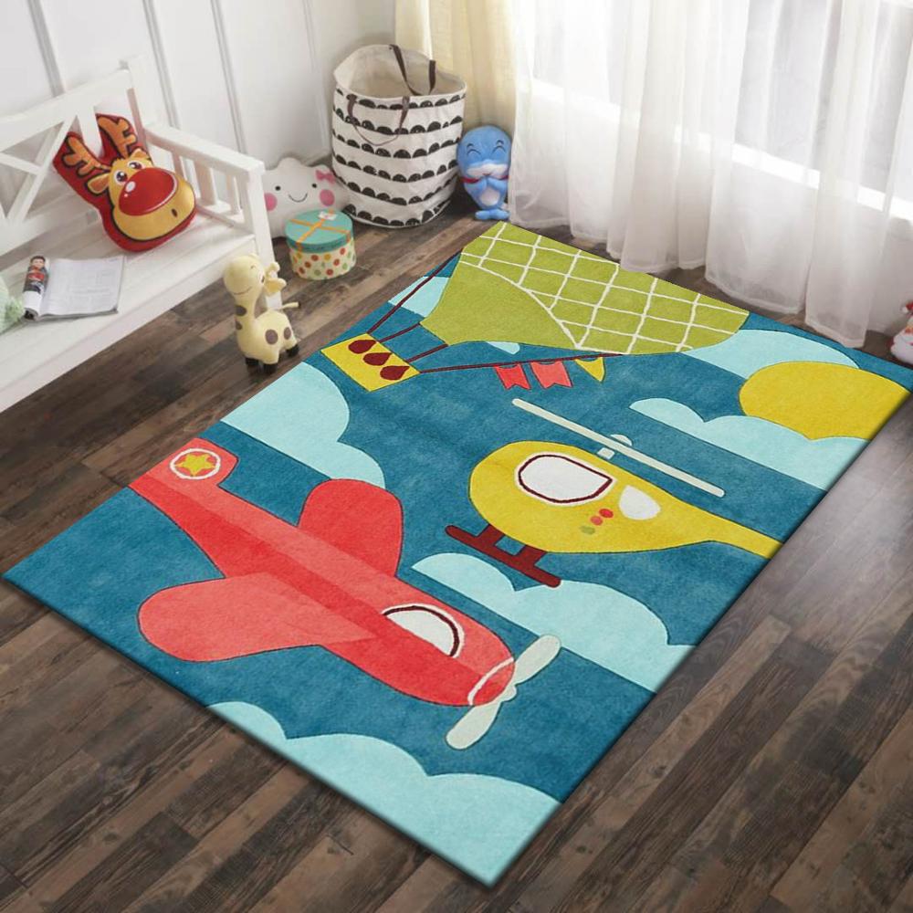Cartoon Football Carpet Living Room Area Rug Kids Play Mat Aircraft Soccer Dinosaur Boys Bedroom Rug Crystal Velvet Doormat