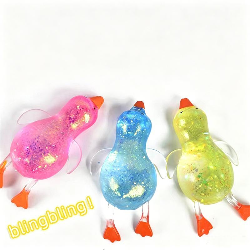 Crystal Transparent Kawaii Duck Glitter Stress Ball Non-Toxic Squeeze Toy Soft Squishy Heal Relief Pressure Anxiety Fidget Toy