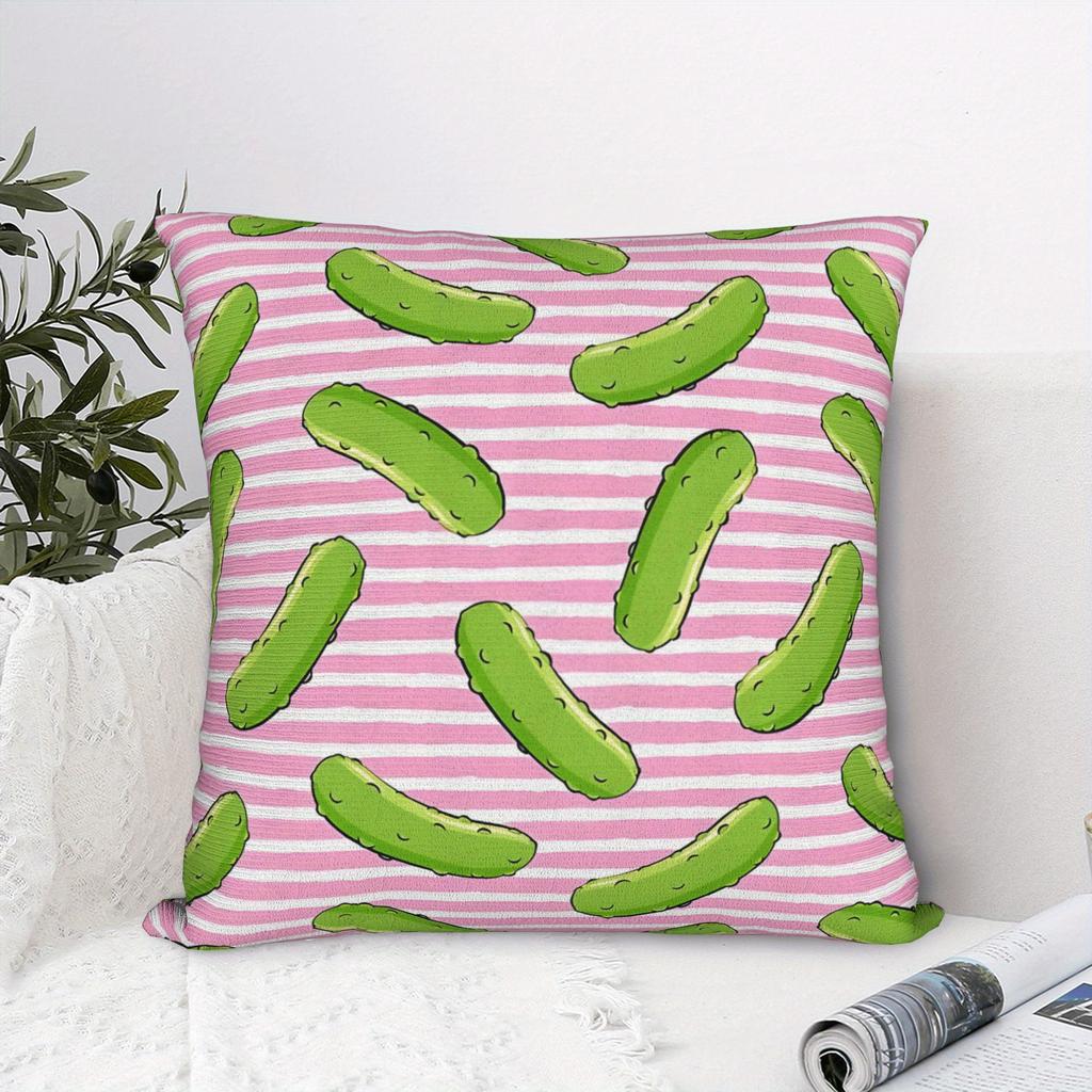Cute Pickle Pattern Cushion Cover Pink Striped Pillow Case Funny Vegetable Print Home Decor Soft Polyester Pillowcase Bedroom