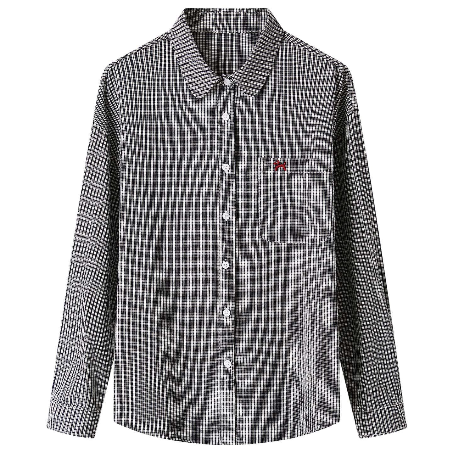 

Cotton Cocoon Embroidered Grid Shirt One Size