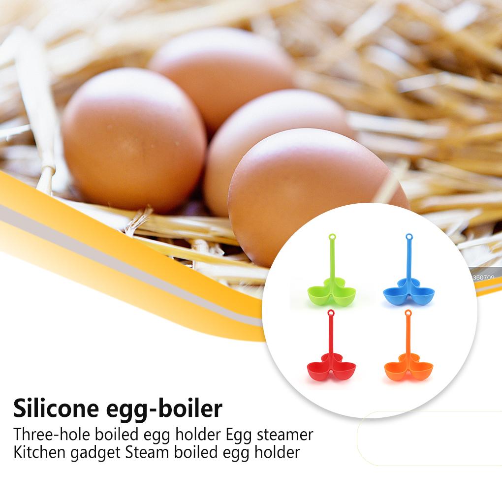 Silicone Egg Cooker 3 Hole Handheld Solid Color Reusable Washable Household Kitchen Boiler Cooking Tool Accessories