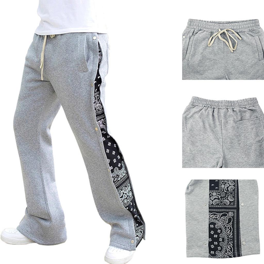 Men's Double Line Hip-hop Button Up Sports Casual Pants With Wide Loose Flower Legs