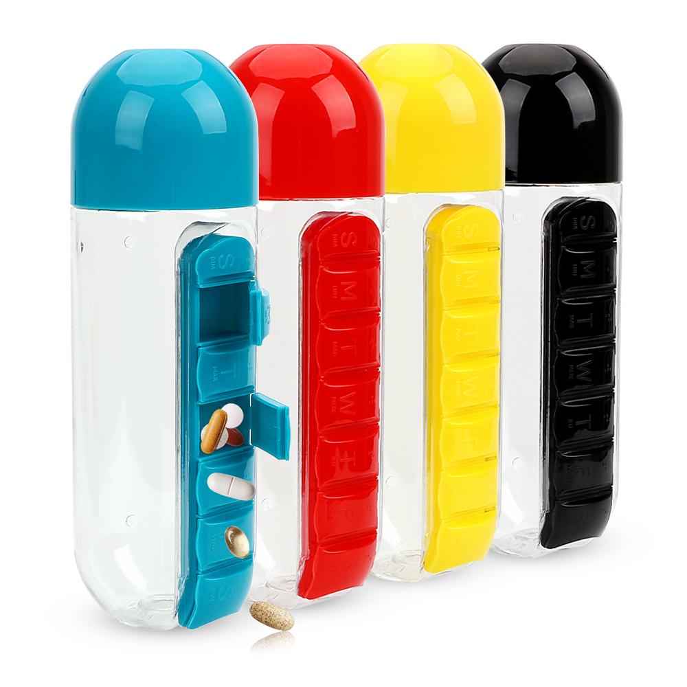 HILIFE With Daily Pill Box Organizer Plastic 600ml Sports Cycling Camping Bottles Fruit Lemon Juice Drinking Bottle Water Bottle