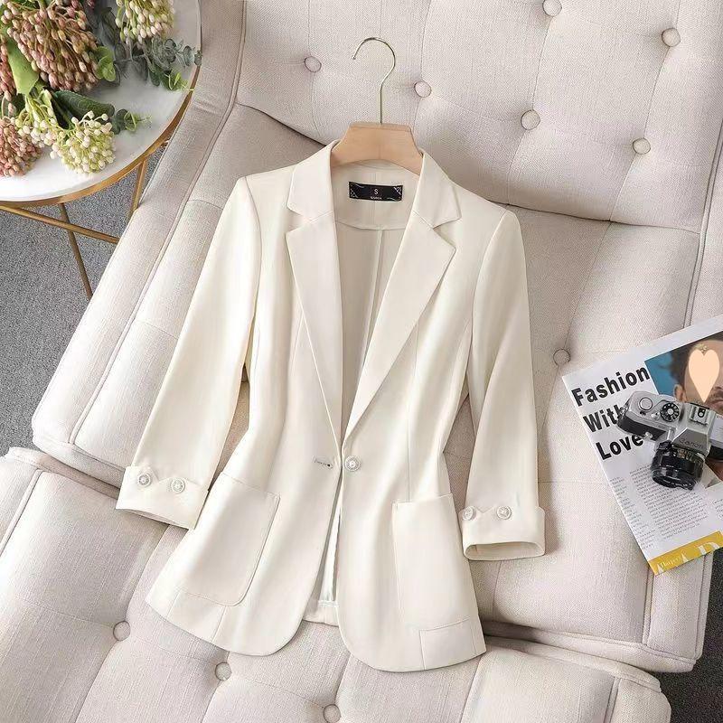 

Весенне-летний женский пиджак с одной пуговицей, короткий, простой L бежевый